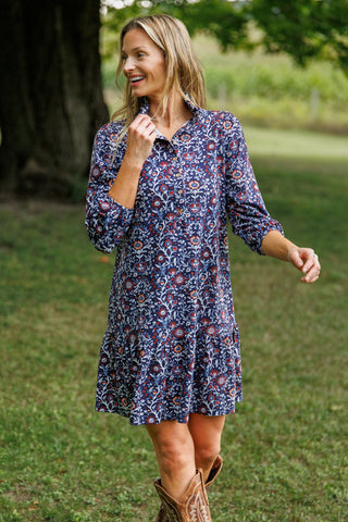 Adara Dress in Navy Spiced Blooms