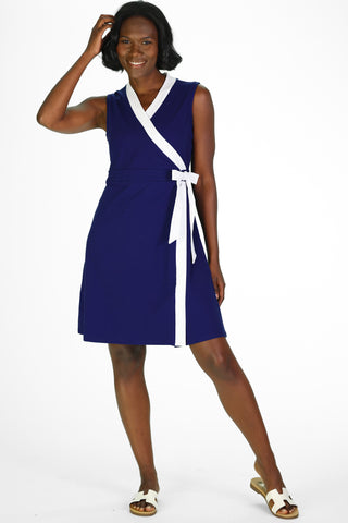 Adrian Dress in Royal Navy with White Trims