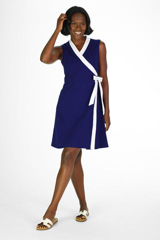 Adrian Dress in Royal Navy with White Trims