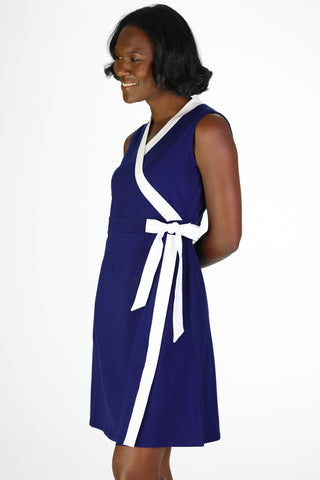 Adrian Dress in Royal Navy with White Trims