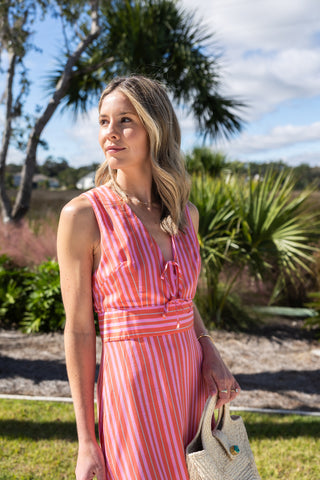 Allister Dress in Red & Pink Stripe