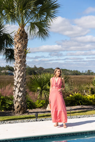Allister Dress in Red & Pink Stripe