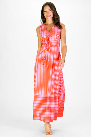 Allister Dress in Red & Pink Stripe
