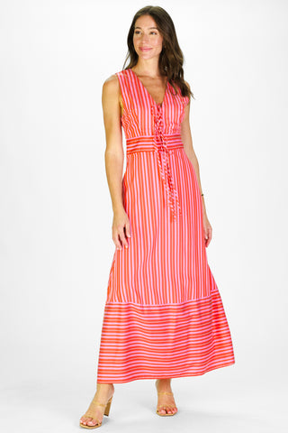 Allister Dress in Red & Pink Stripe