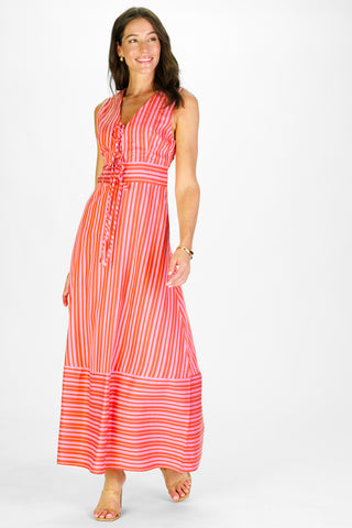 Allister Dress in Red & Pink Stripe