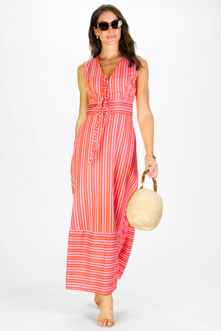 Allister Dress in Red & Pink Stripe