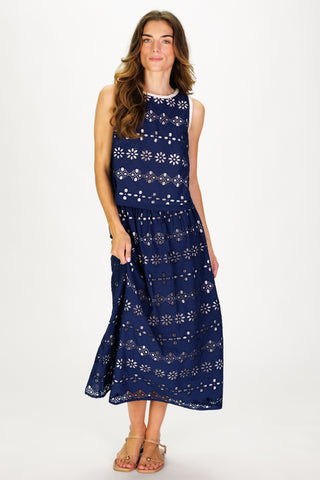 Women's Amy Eyelet Top in Navy Garden Eyelet