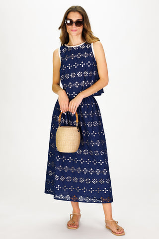 Women's Shelley Skirt in Navy Garden Eyelet