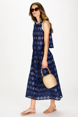 Women's Shelley Skirt in Navy Garden Eyelet