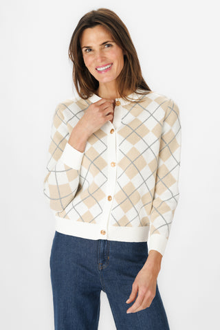 Argyle Cardigan in Ivory