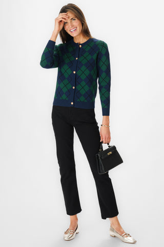 Argyle Cardigan in Navy