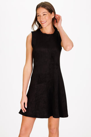 Arianna Dress in Black Stretch Suede