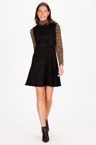 Arianna Dress in Black Stretch Suede