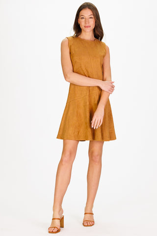 Arianna Dress in Brown Stretch Suede