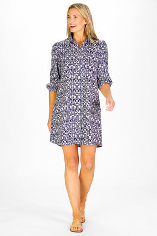 Ashlynn Dress in Navy Filigree