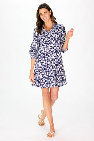 Ashlynn Dress in Navy Filigree