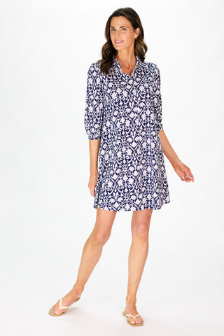Ashlynn Dress in Navy Filigree