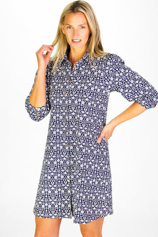 Ashlynn Dress in Navy Filigree