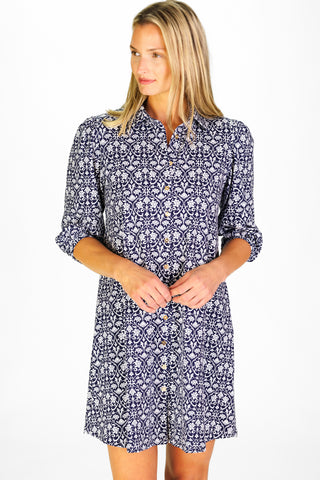 Ashlynn Dress in Navy Filigree