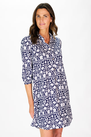 Ashlynn Dress in Navy Filigree