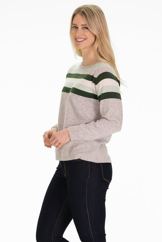 Aspen Cashmere Crewneck in Foggy with Green