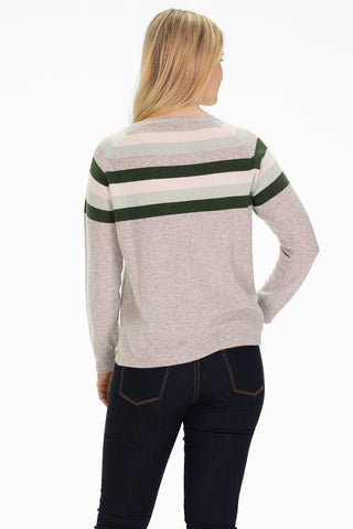Aspen Cashmere Crewneck in Foggy with Green