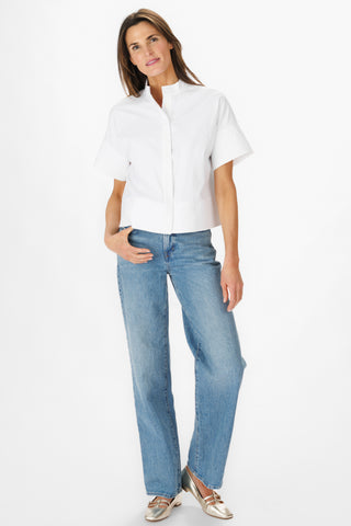 Avalon Top in White Silky Oxford