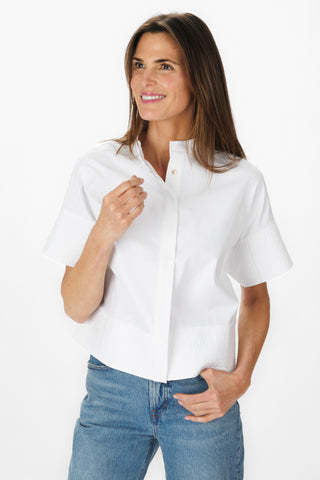 Avalon Top in White Silky Oxford