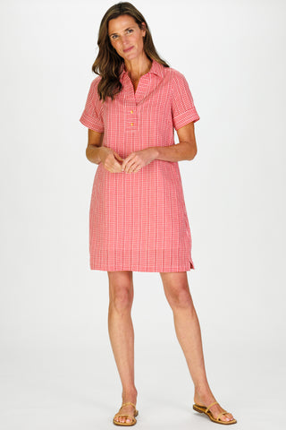 Women's Banks Dress in Red Stitched Gingham