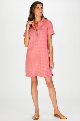 Women's Banks Dress in Red Stitched Gingham