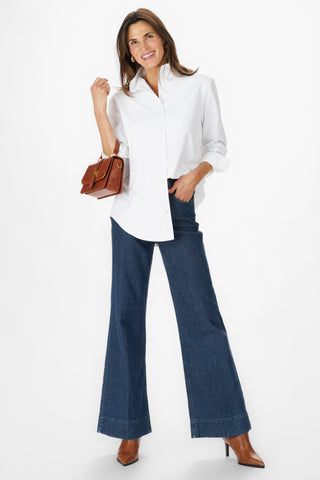 Beaufort Top in White Silky Oxford