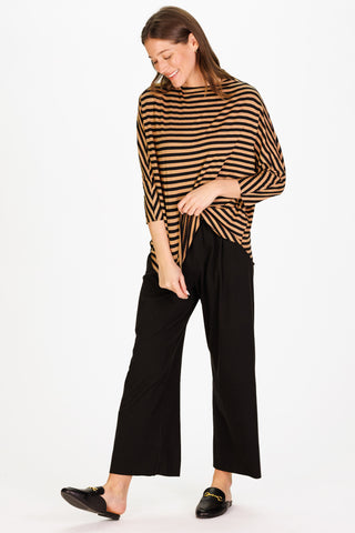 Betsy Top in Black & Brown Knit Stripe