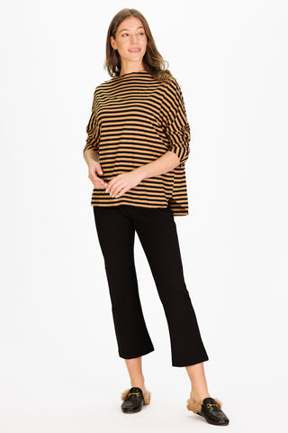 Betsy Top in Black & Brown Knit Stripe