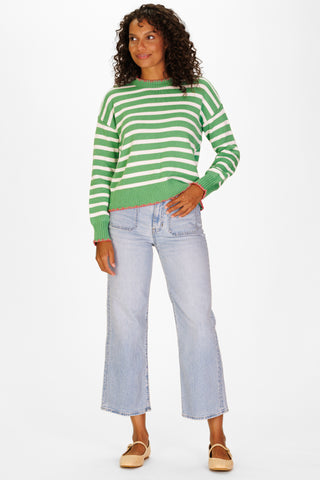 Blanket Stitch Sweater in Green & White