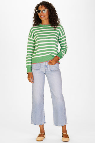 Blanket Stitch Sweater in Green & White