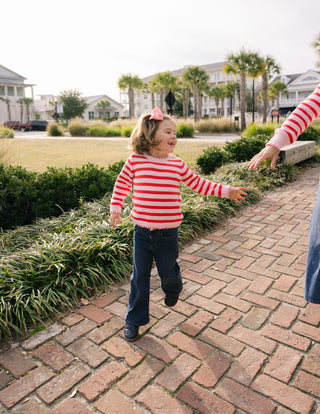 Girls Blanket Stitch Sweater in Light Pink & Orange Stripe