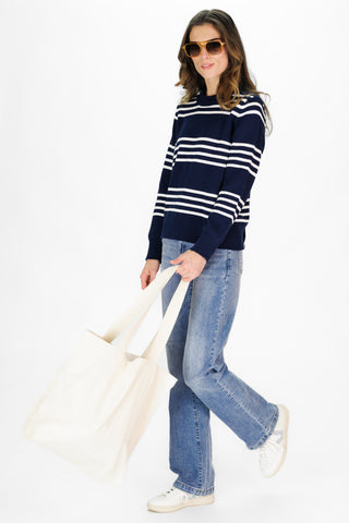 Blythe Sweater in Navy with Ivory Stripe