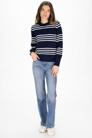Blythe Sweater in Navy with Ivory Stripe
