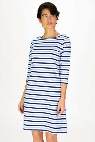 Boat Neck Lake Dress in Horizon Stripe
