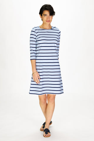 Boat Neck Lake Dress in Horizon Stripe