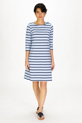 Boat Neck Lake Dress in Horizon Stripe