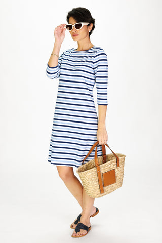 Boat Neck Lake Dress in Horizon Stripe