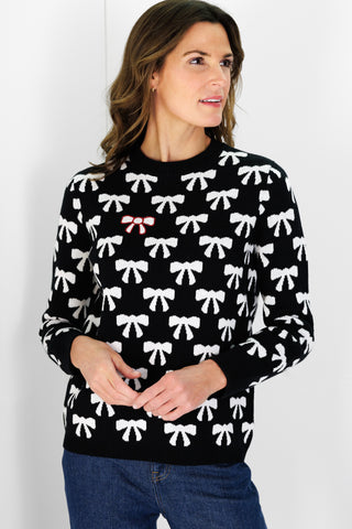 Bow Crew Neck Sweater in Black