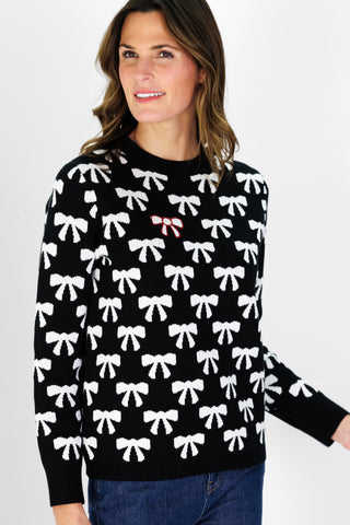 Bow Crew Neck Sweater in Black
