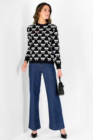 Bow Crew Neck Sweater in Black