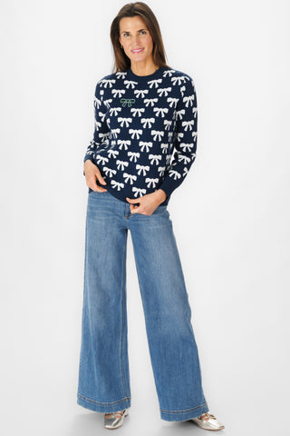 Bow Crew Neck Sweater in Navy