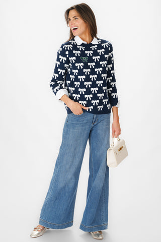 Bow Crew Neck Sweater in Navy