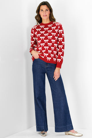 Bow Crew Neck Sweater in Red
