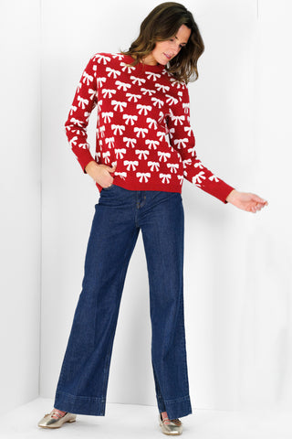 Bow Crew Neck Sweater in Red