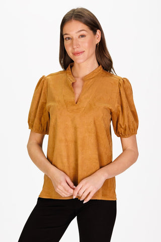 Brooke Top in Brown Stretch Suede